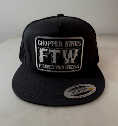 Black cap with 'Chopper Kings FTW Forever Two Wheels' logo on a white background