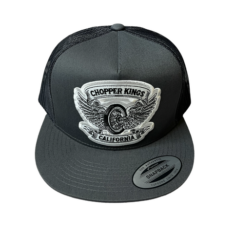 Black trucker cap with 'Chopper Kings California' logo on a white background