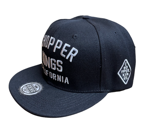Black cap with 'Chopper Kings California' text on a white background