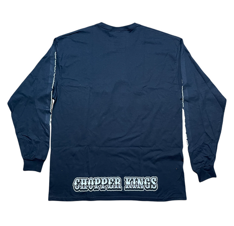 Black long-sleeve shirt with 'Chopper Kings' text on a white background