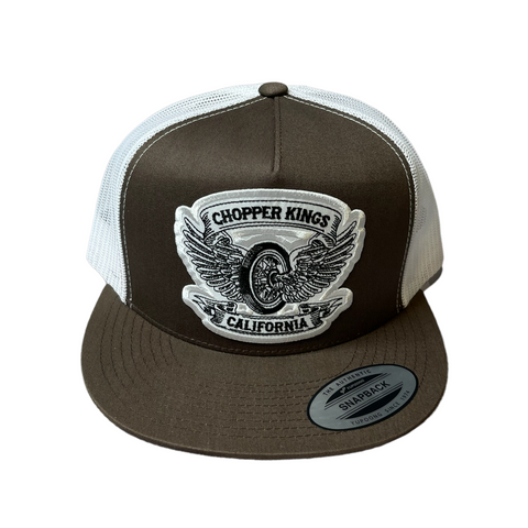 Brown and white cap with 'Chopper Kings California' logo on a white background
