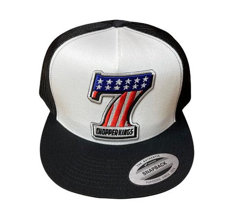 Trucker hat with number 7 and 'Chopper Kings' logo on a white background